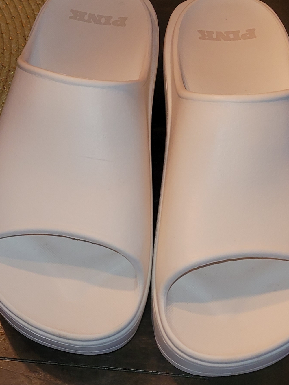 PINK Victoria's Secret White Platform Slide Sandals